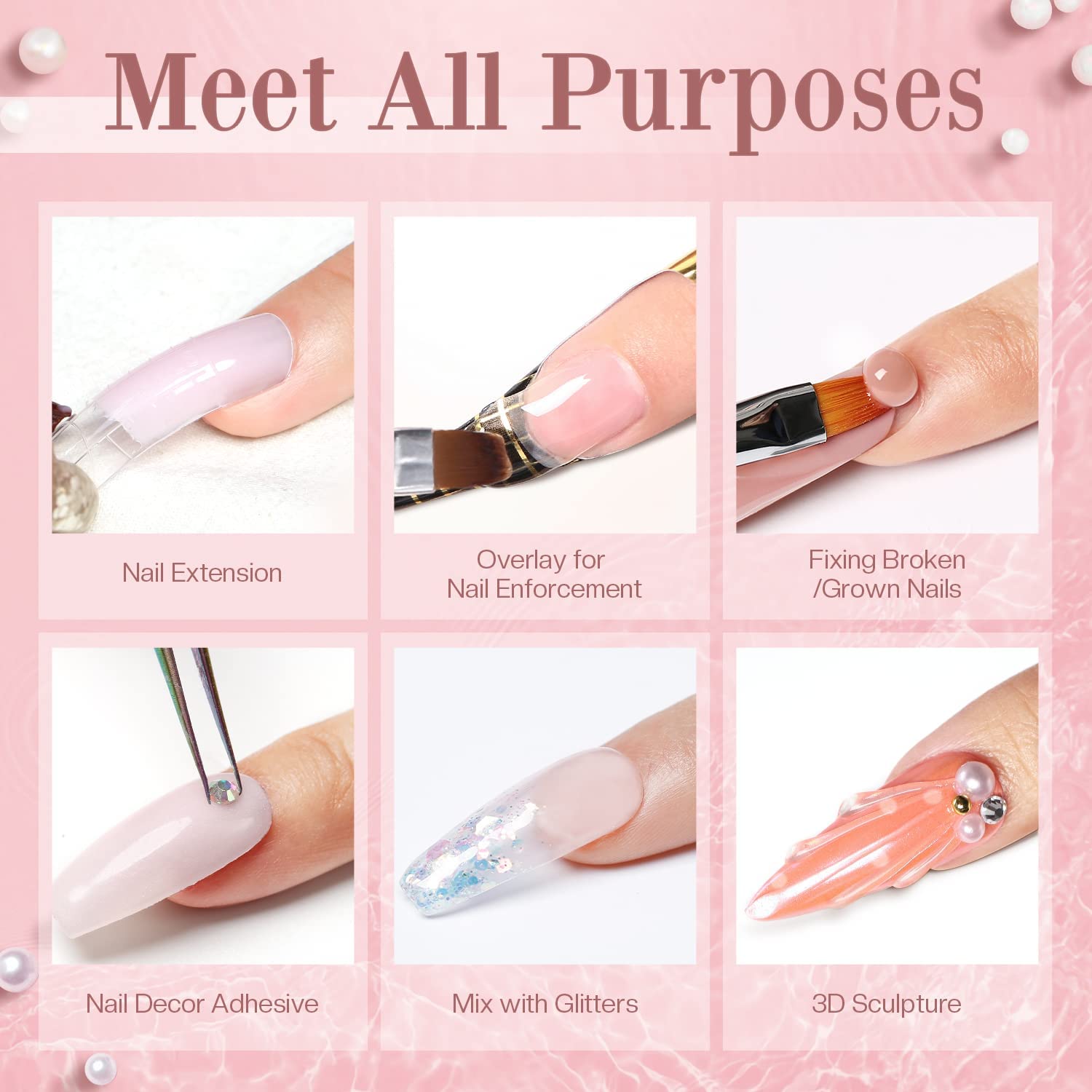 Modelones Poly Nail Gel Kit 30ml – 2 Colors (Clear & Apricot) with Slip Solution | DIY Nail Extension Starter