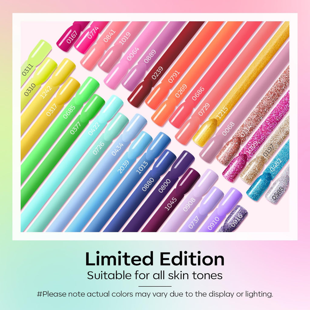 Modelones 40 Pcs Gel Nail Polish Set – 36 Neon Colors + 4 Coats (Base/Top), Soak-Off Gel Manicure
