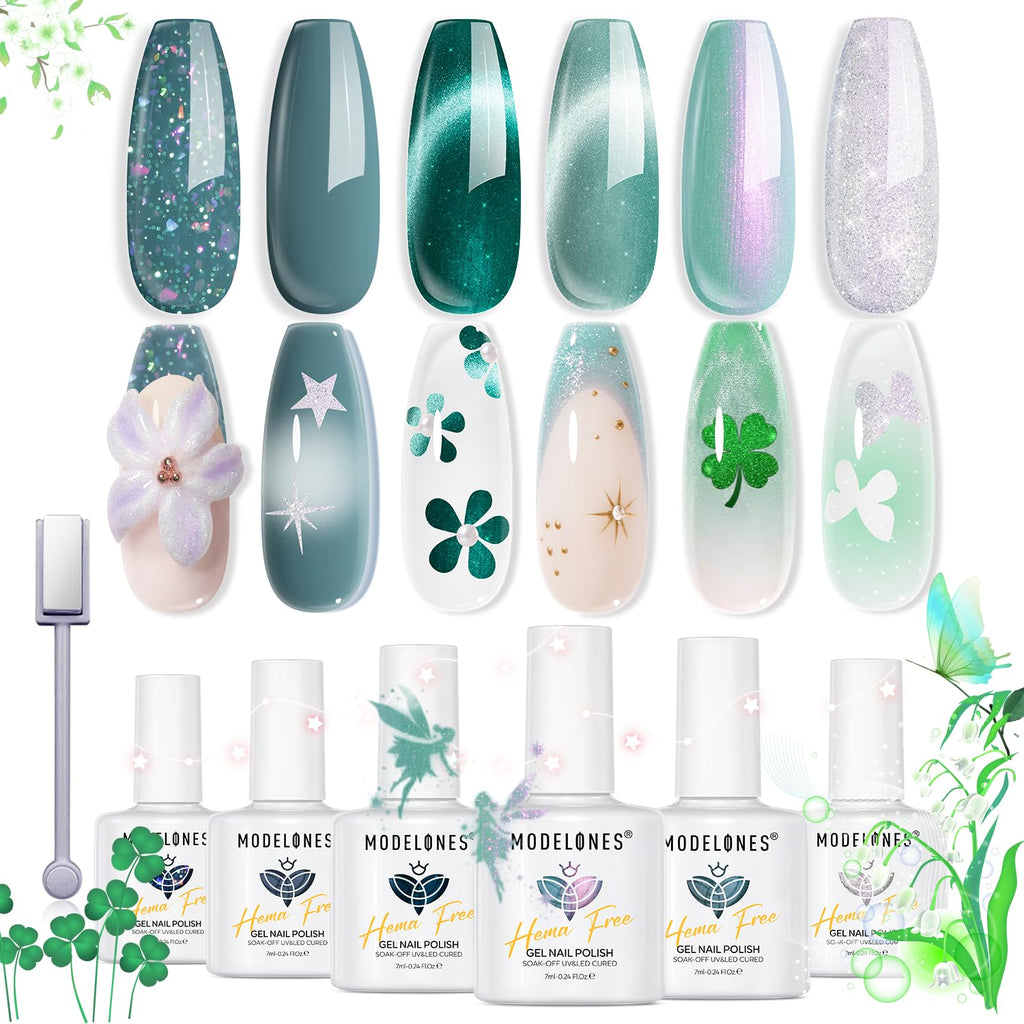 Modelones Gel Nail Polish Kit – 6 HEMA-Free Cat Eye Colors + Magnet