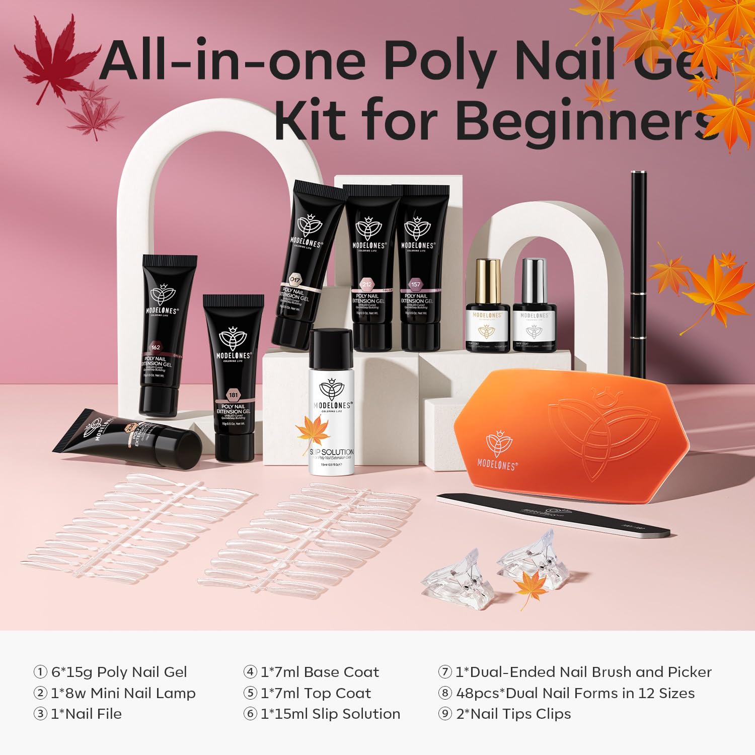 Modelones Poly Extension Gel Nail Kit — 6 Colors + 8W Lamp | Beginner DIY at Home