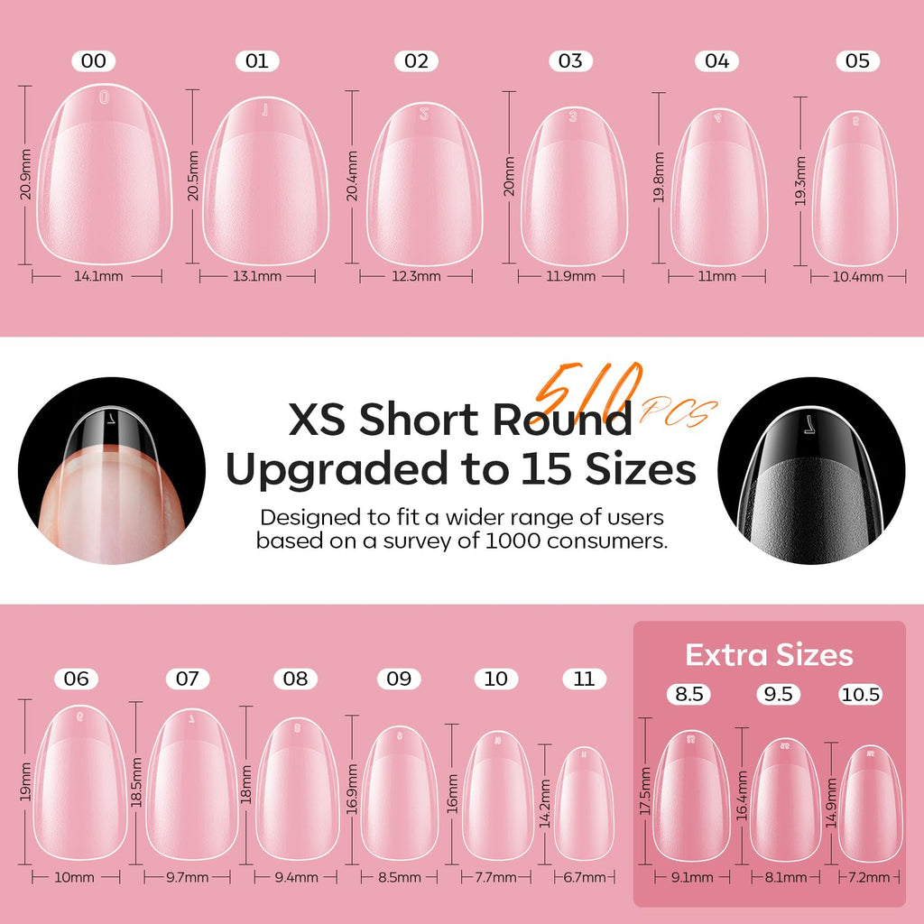 Modelones X Nail Gel Kit: 510 Short Oval Tips, 9-in-1 Glue, UV/LED Lamp