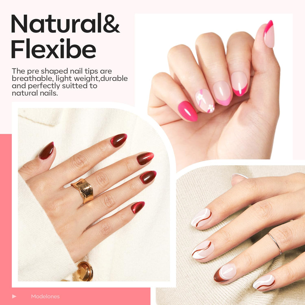 Modelones X Nail Gel Kit Almond – 15 Sizes, 9-in-One Glue, Portable UV/LED Lamp