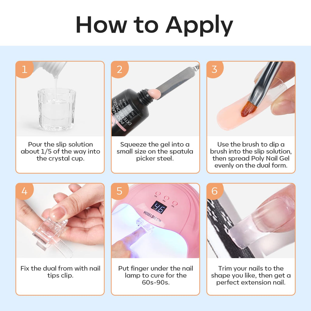 Modelones Slip Solution for Poly Gel – 2.8oz Anti-Stick Liquid with 120 Dual Nail Forms Kit