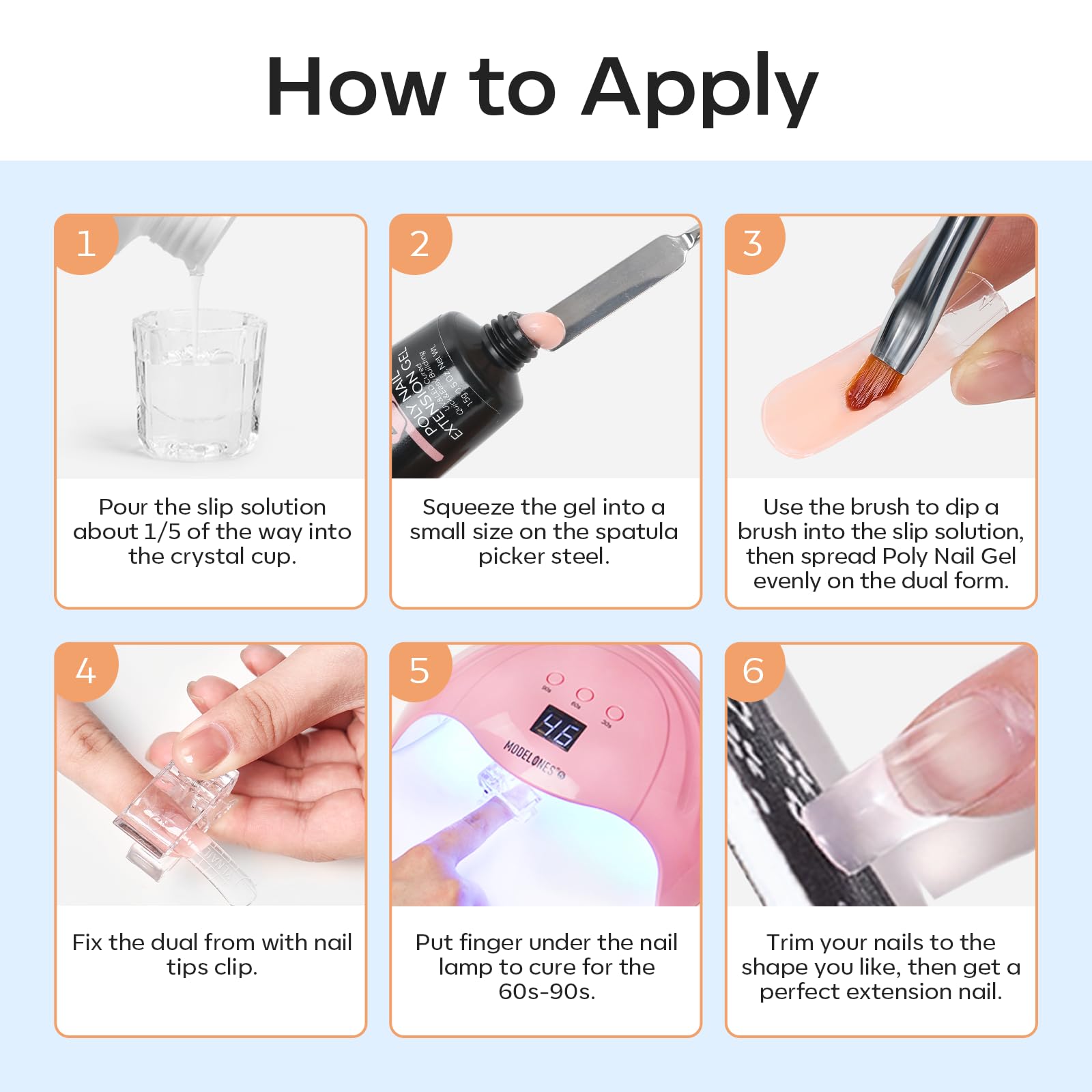 Modelones Slip Solution for Poly Gel – 2.8oz Anti-Stick Liquid with 120 Dual Nail Forms Kit