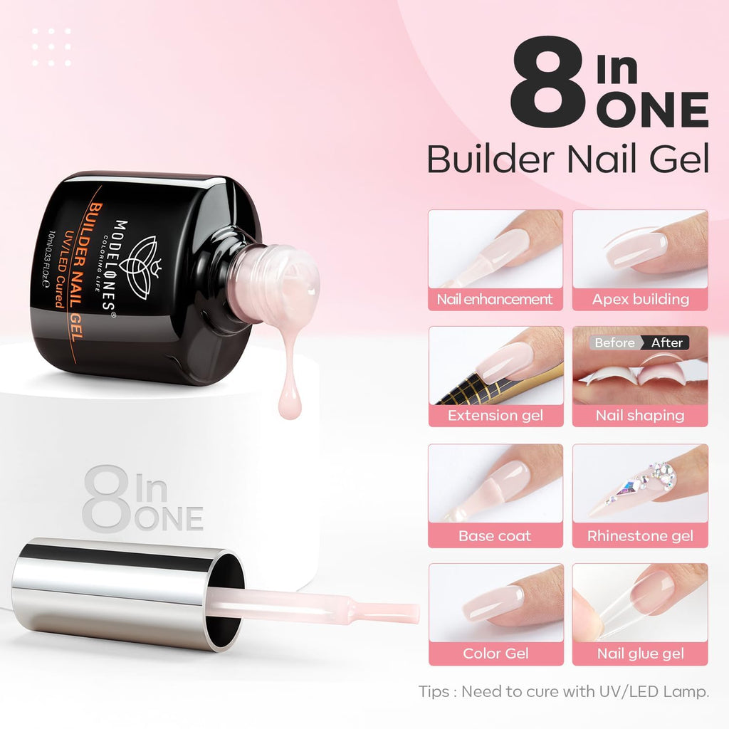 Modelones Nail Dehydrator & Primer with Builder Gel — 3-Piece Thickening Kit (10ml each)
