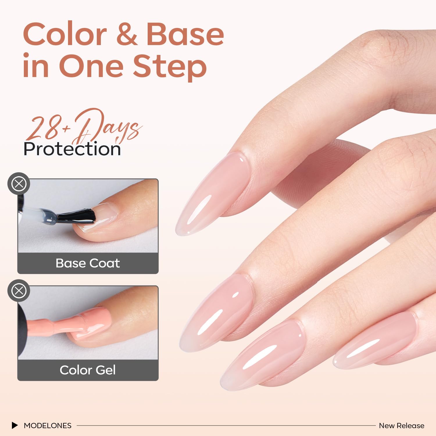 Modelones Rubber Base Builder Gel Polish — 6-Color Nude Pink Set with 6-in-1 Base Coat, Apex Builder & Extension