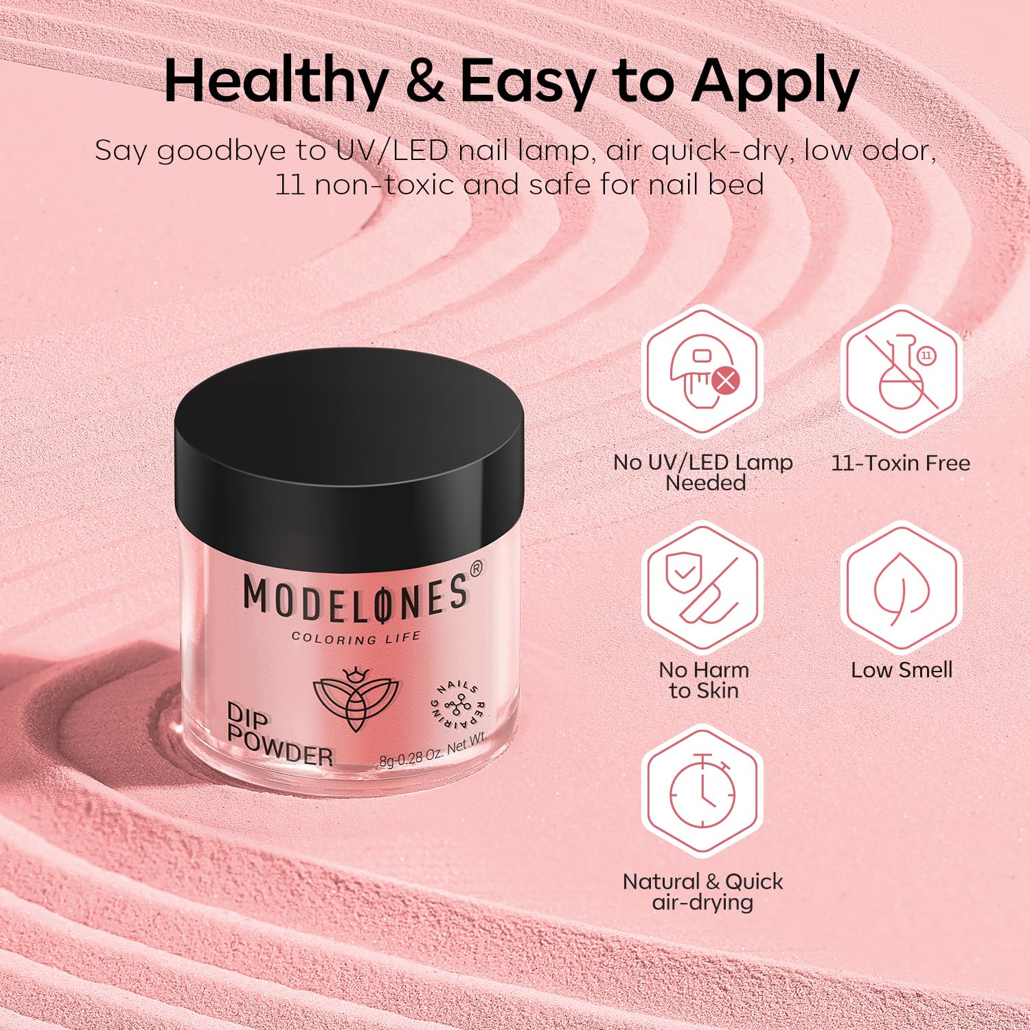 Modelones Pink Dip Powder Nail Kit – 4 Colors, No Lamp Needed, DIY French Nails at Home
