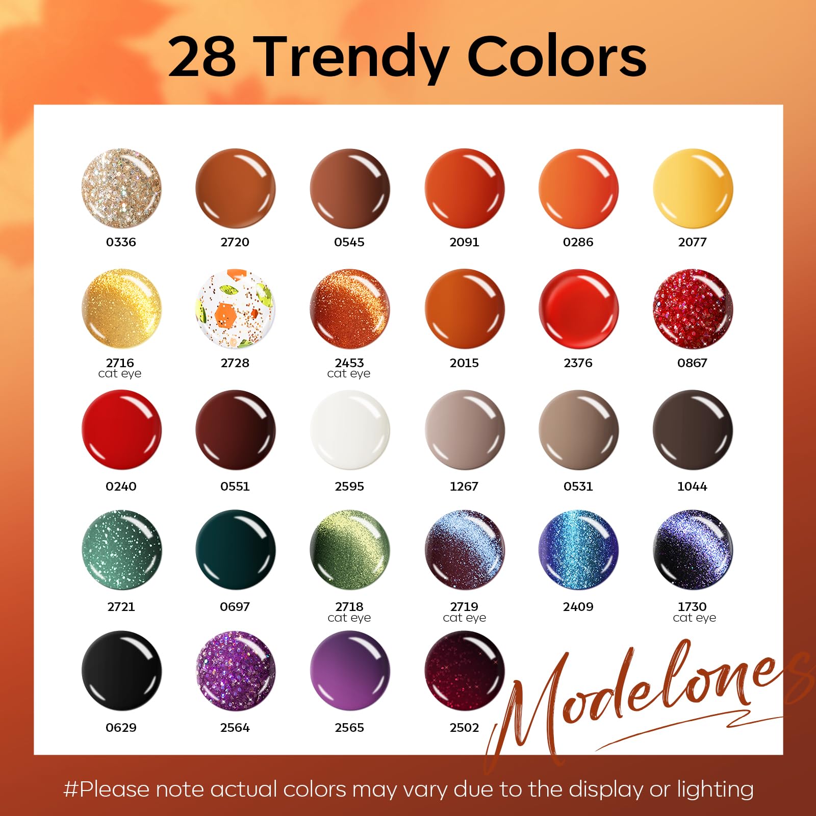 Modelones Fall Gel Nail Polish Kit — 32-Piece, 28 Colors + 4 Top Coats