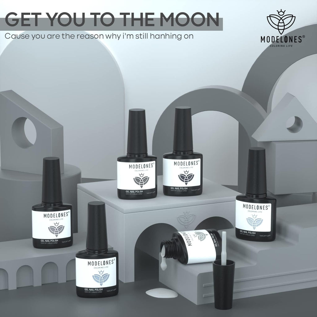 Modelones Grey Gel Nail Polish Set – 6 Colors (Winter Gray Tones) | Soak Off LED Kit