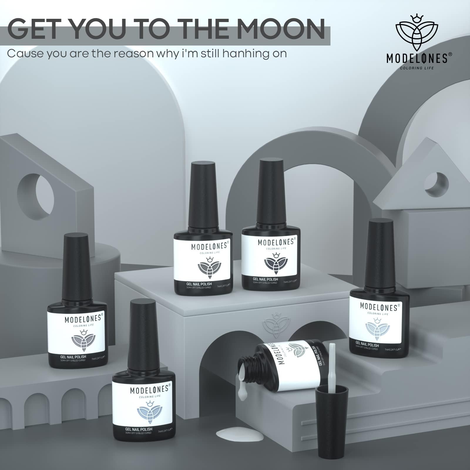 Modelones Grey Gel Nail Polish Set – 6 Colors (Winter Gray Tones) | Soak Off LED Kit