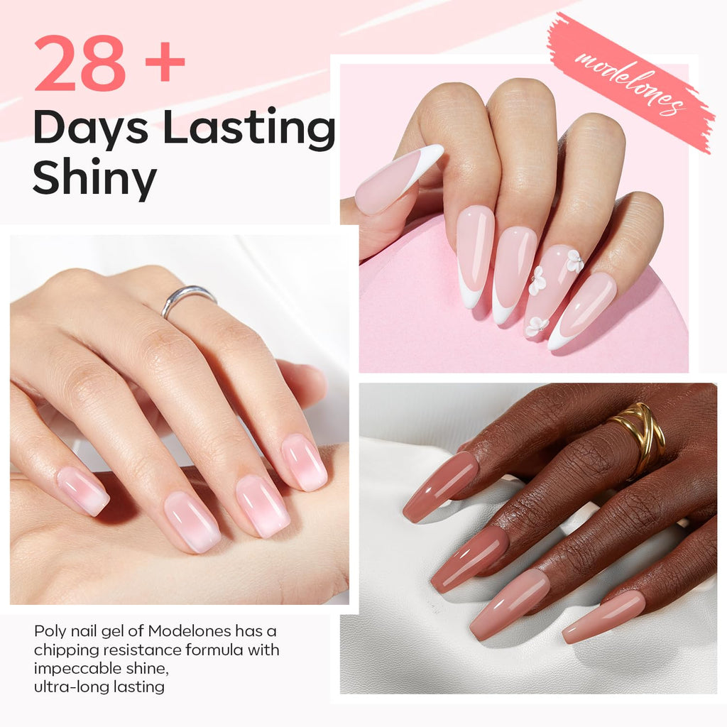Modelones Poly Nail Gel Kit: 6 Colors + 8W Lamp for At-Home Nails