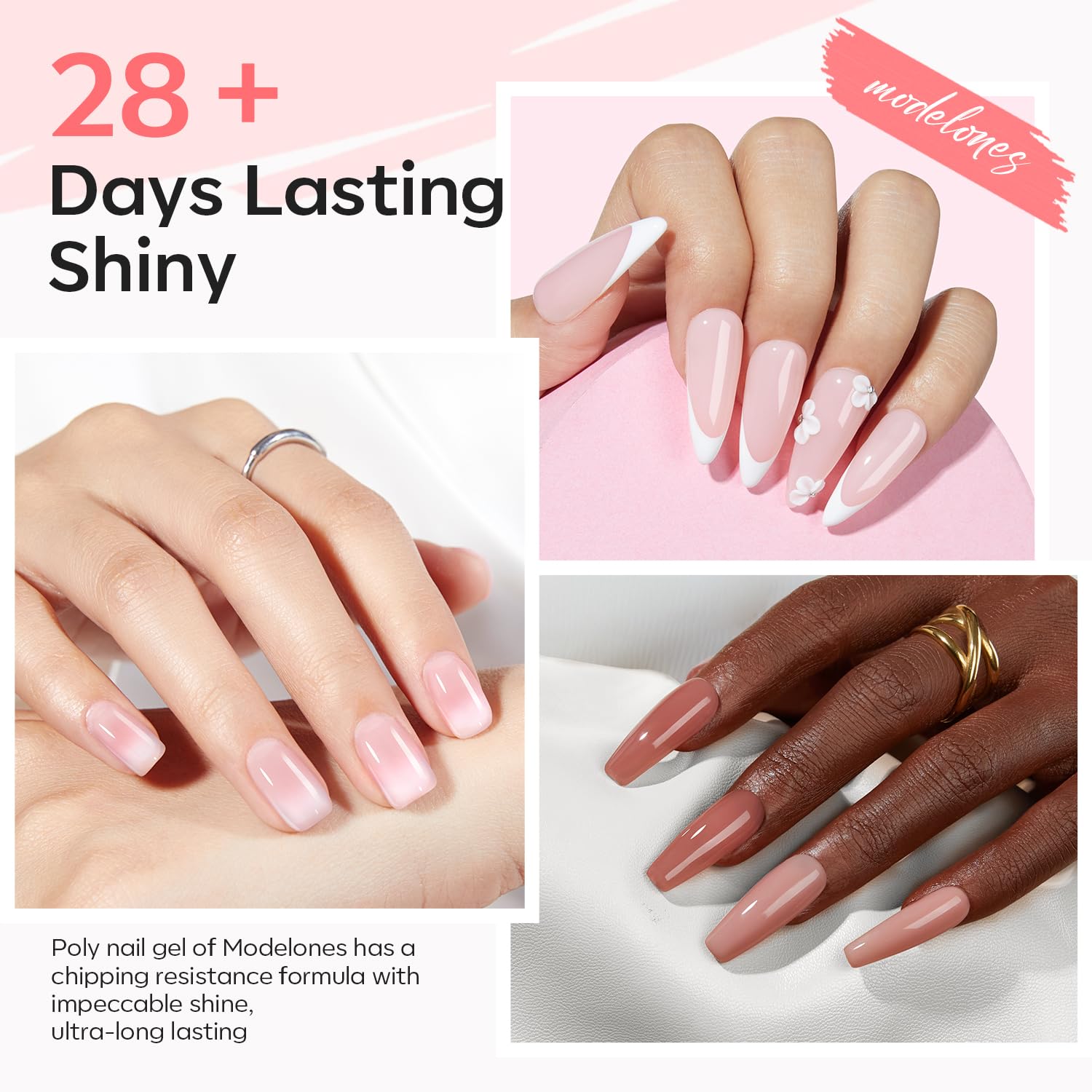Modelones Poly Nail Gel Kit: 6 Colors + 8W Lamp for At-Home Nails