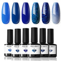 Modelones Blue Gel Nail Polish Set — 6 Color-Changing Glitter Gels for Winter Nails