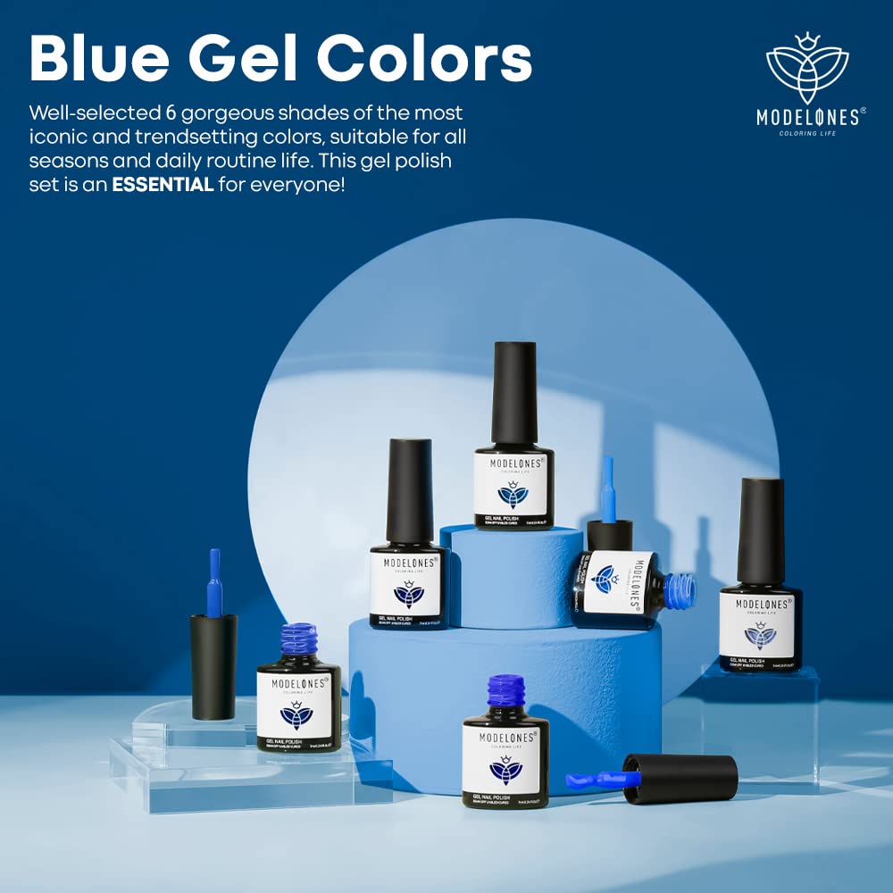 Modelones Blue Gel Nail Polish Set — 6 Color-Changing Glitter Gels for Winter Nails