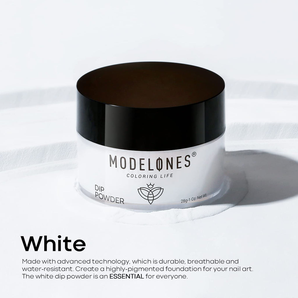 Modelones Dip Powder White – No Lamp Cure, 1 oz, Long-Lasting French Nail Art at Home