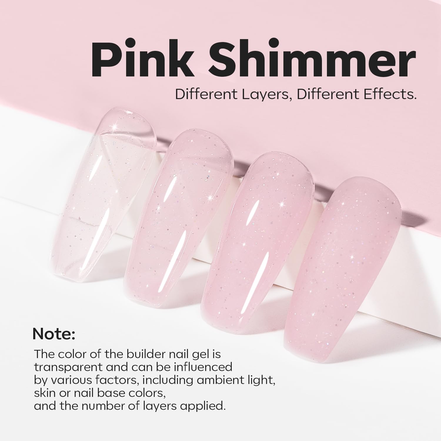 Modelones Builder Nail Gel – 8-in-1 Nude Pink Glitter with Rainbow Iridescent Shine
