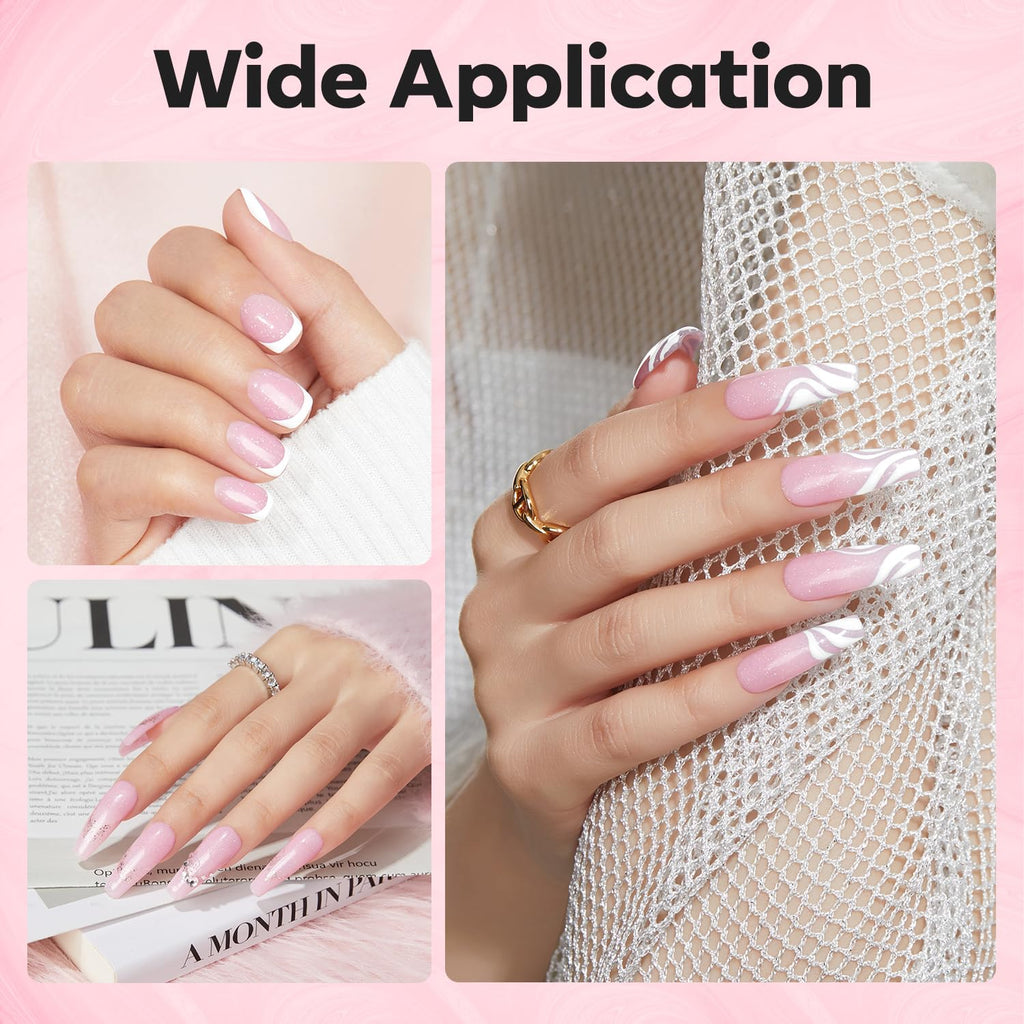 Modelones Builder Nail Gel – 8-in-1 Nude Pink Glitter with Rainbow Iridescent Shine