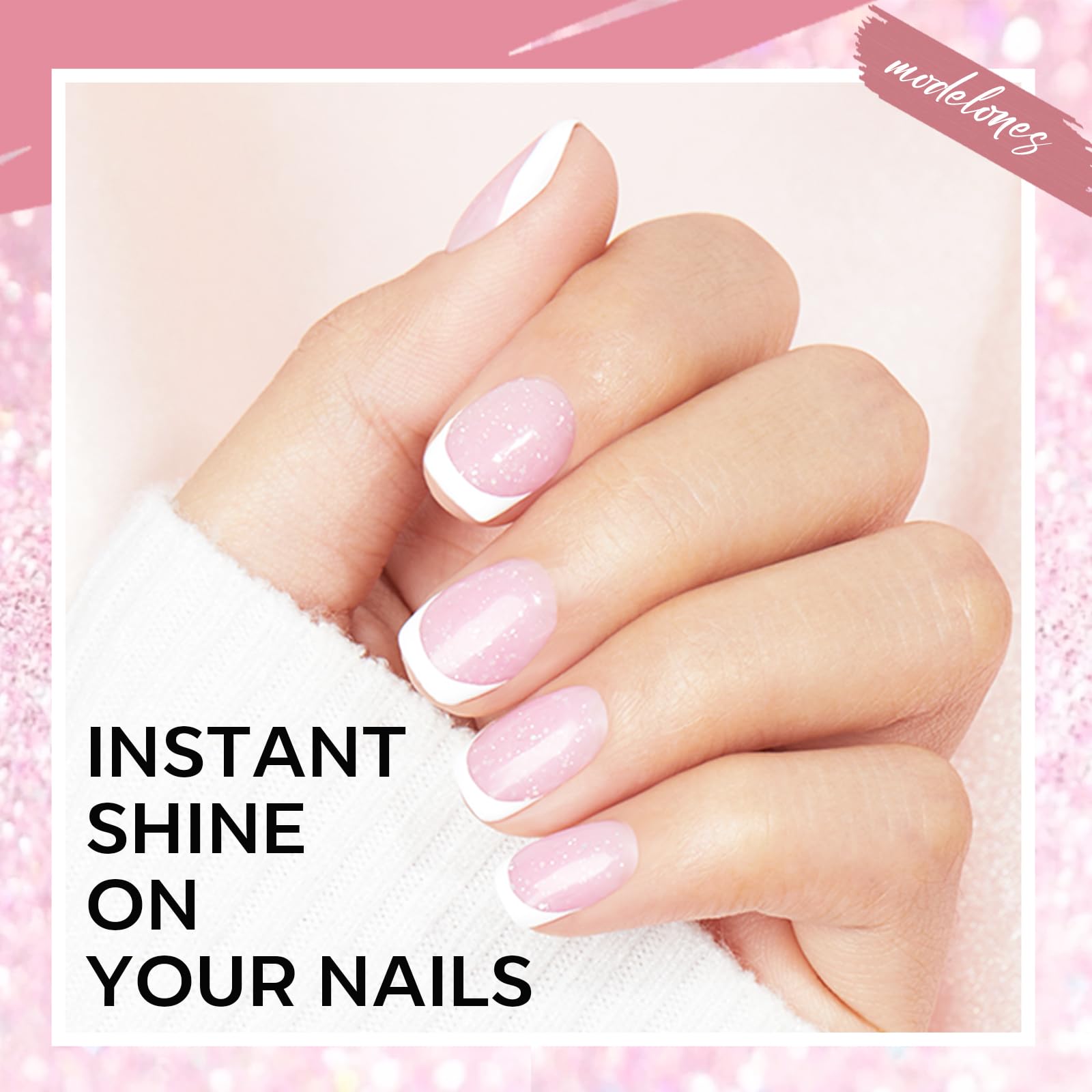Modelones Builder Nail Gel – 8-in-1 Nude Pink Glitter with Rainbow Iridescent Shine