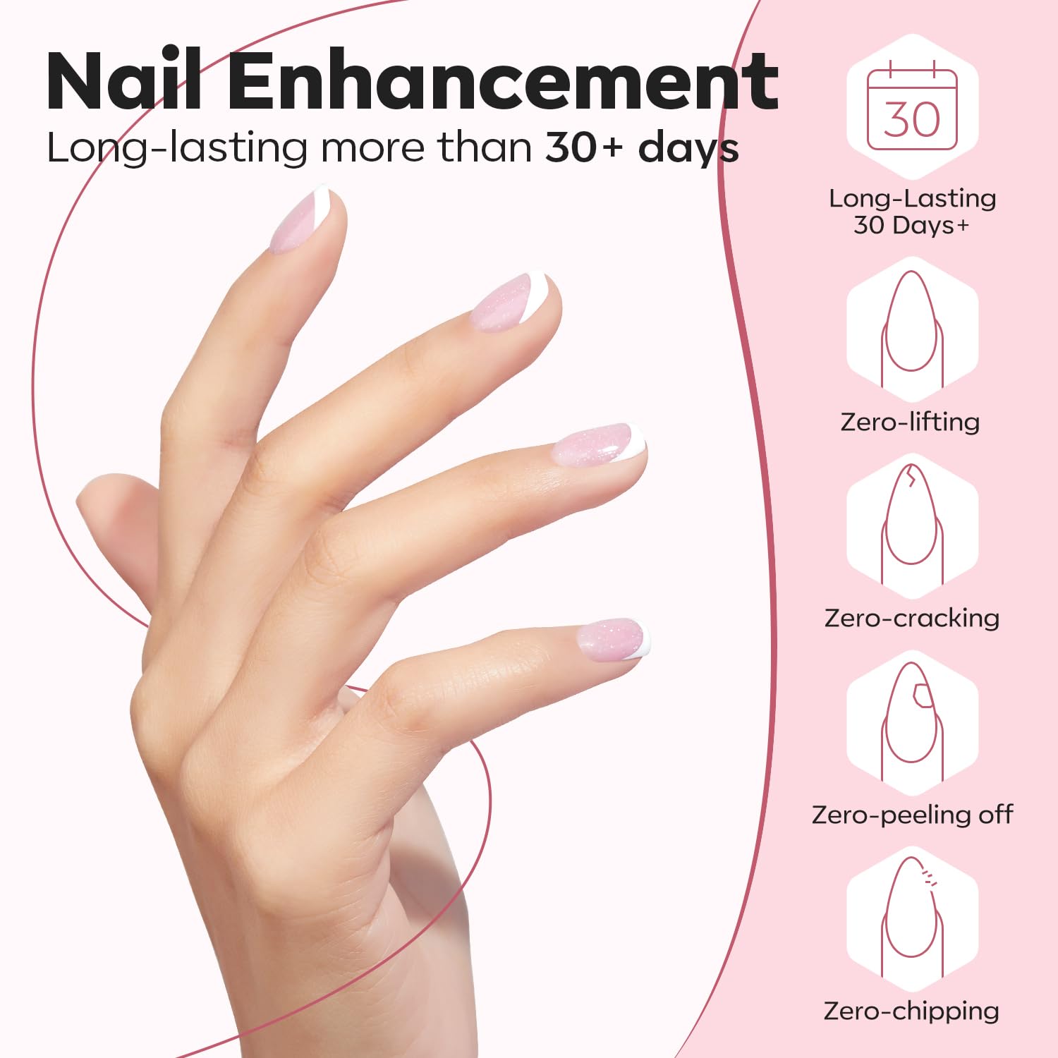 Modelones Builder Nail Gel – 8-in-1 Nude Pink Glitter with Rainbow Iridescent Shine