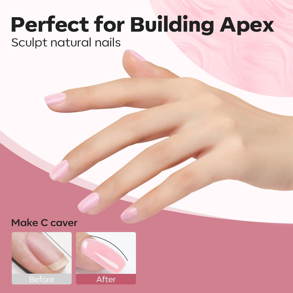Modelones Builder Nail Gel – 8-in-1 Nude Pink Glitter with Rainbow Iridescent Shine