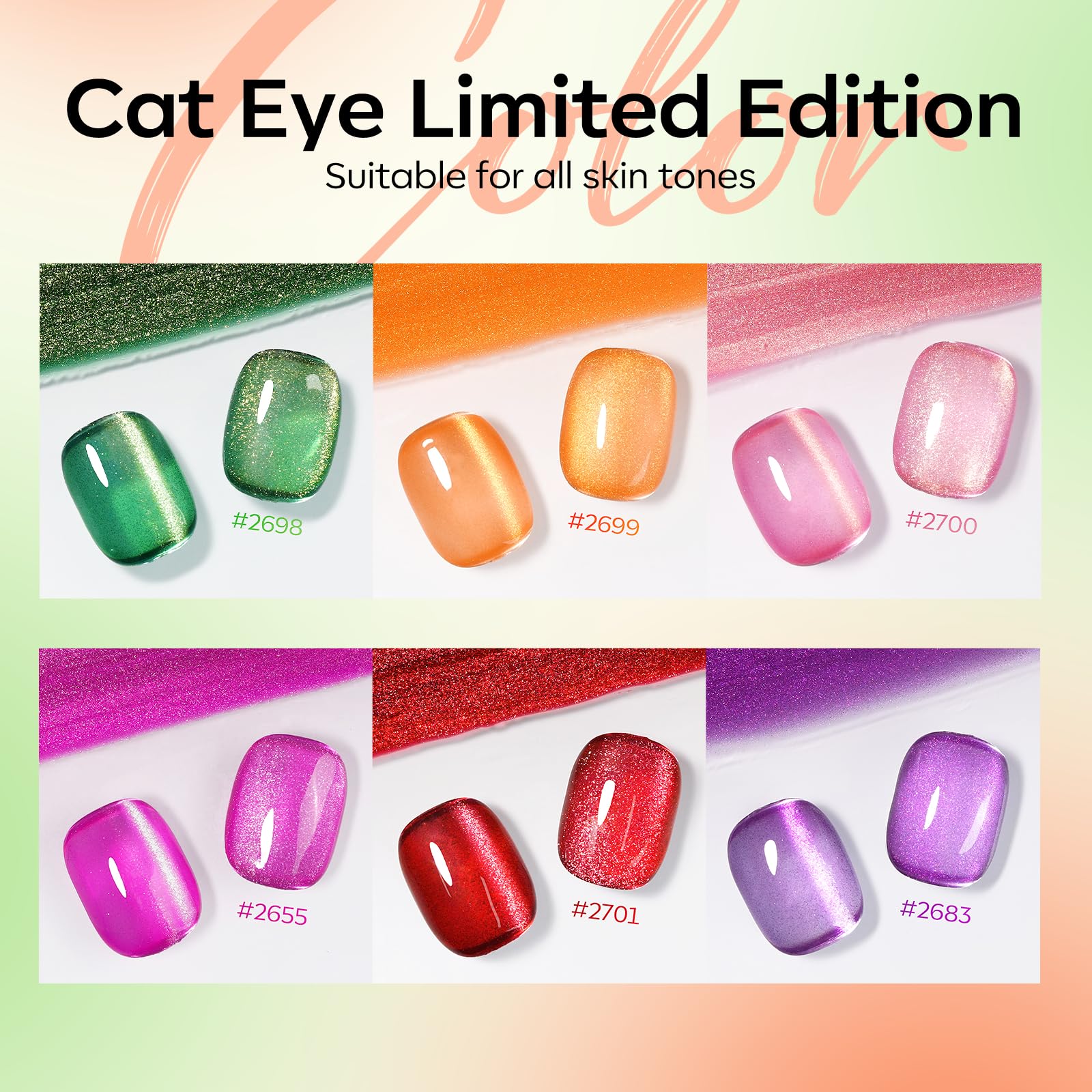 Modelones Cat Eye Gel Nail Polish Set – 6 Colors, 9D Magnetic Glitter, 7ml Each