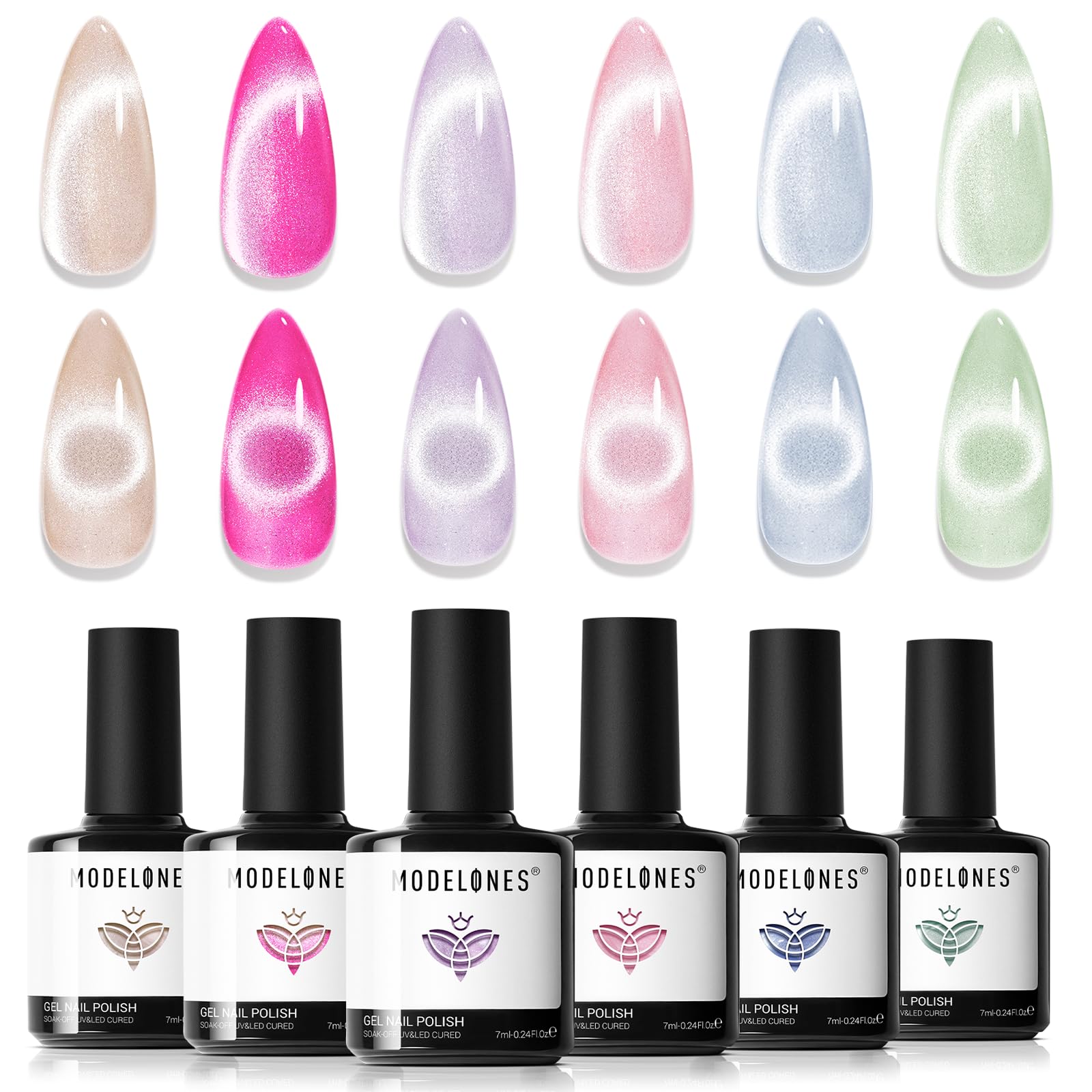 Modelones Cat Eye Gel Nail Polish Set — 6 Colors with Magnet Sparkle
