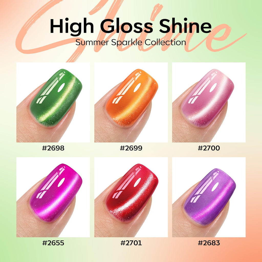 Modelones Cat Eye Gel Nail Polish Set – 6 Colors, 9D Magnetic Glitter, 7ml Each