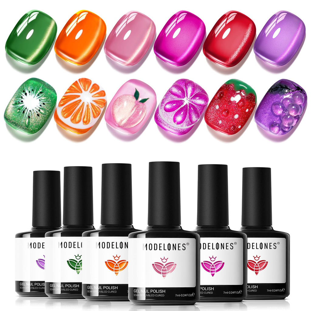 Modelones Cat Eye Gel Nail Polish Set – 6 Colors, 9D Magnetic Glitter, 7ml Each