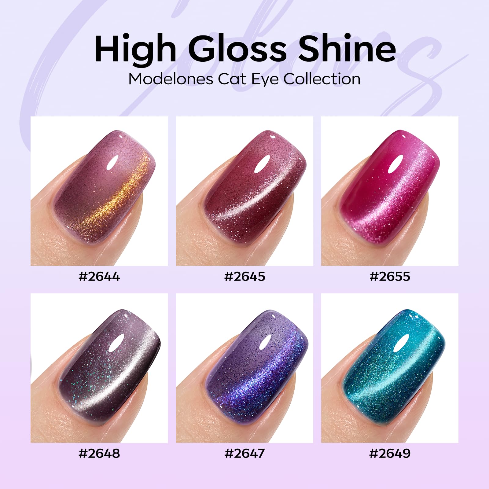 Modelones Cat Eye Gel Nail Polish Set – 6 Color Magnetic Gel Polishes, 7ml, Magnet Included