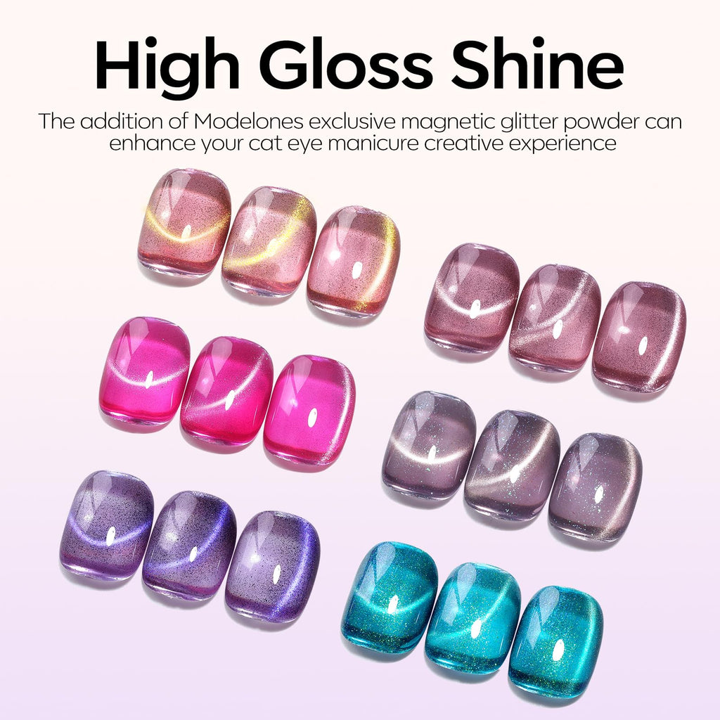 Modelones Cat Eye Gel Nail Polish Set – 6 Color Magnetic Gel Polishes, 7ml, Magnet Included