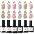 Modelones Cat Eye Gel Nail Polish Set — Holographic Glitter, 6 Colors + Magnet