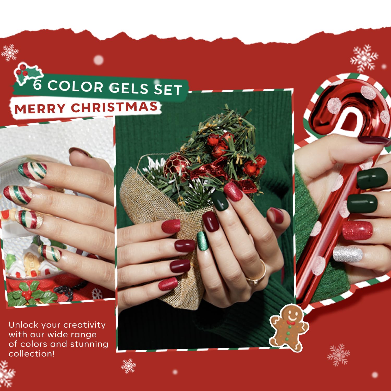 Modelones Christmas Colors Acrylic Powder Kit — 6 Festive Shades (No Lamp Needed)