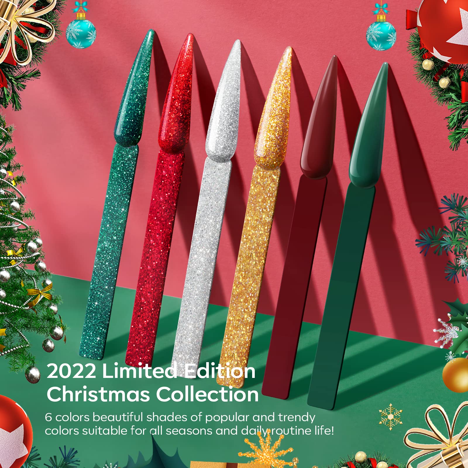 Modelones Christmas Colors Acrylic Powder Kit — 6 Festive Shades (No Lamp Needed)