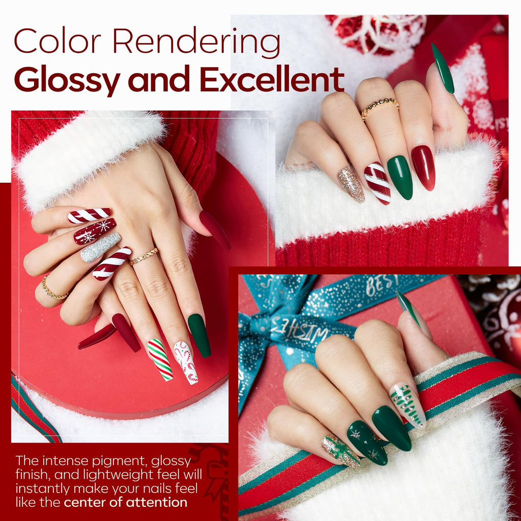 Modelones Christmas Dip Powder Nail Kit – 4 Color Red Green Gold Glitter Starter Set for DIY Home Manicure