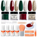 Modelones Christmas Dip Powder Nail Kit – 4 Color Red Green Gold Glitter Starter Set for DIY Home Manicure