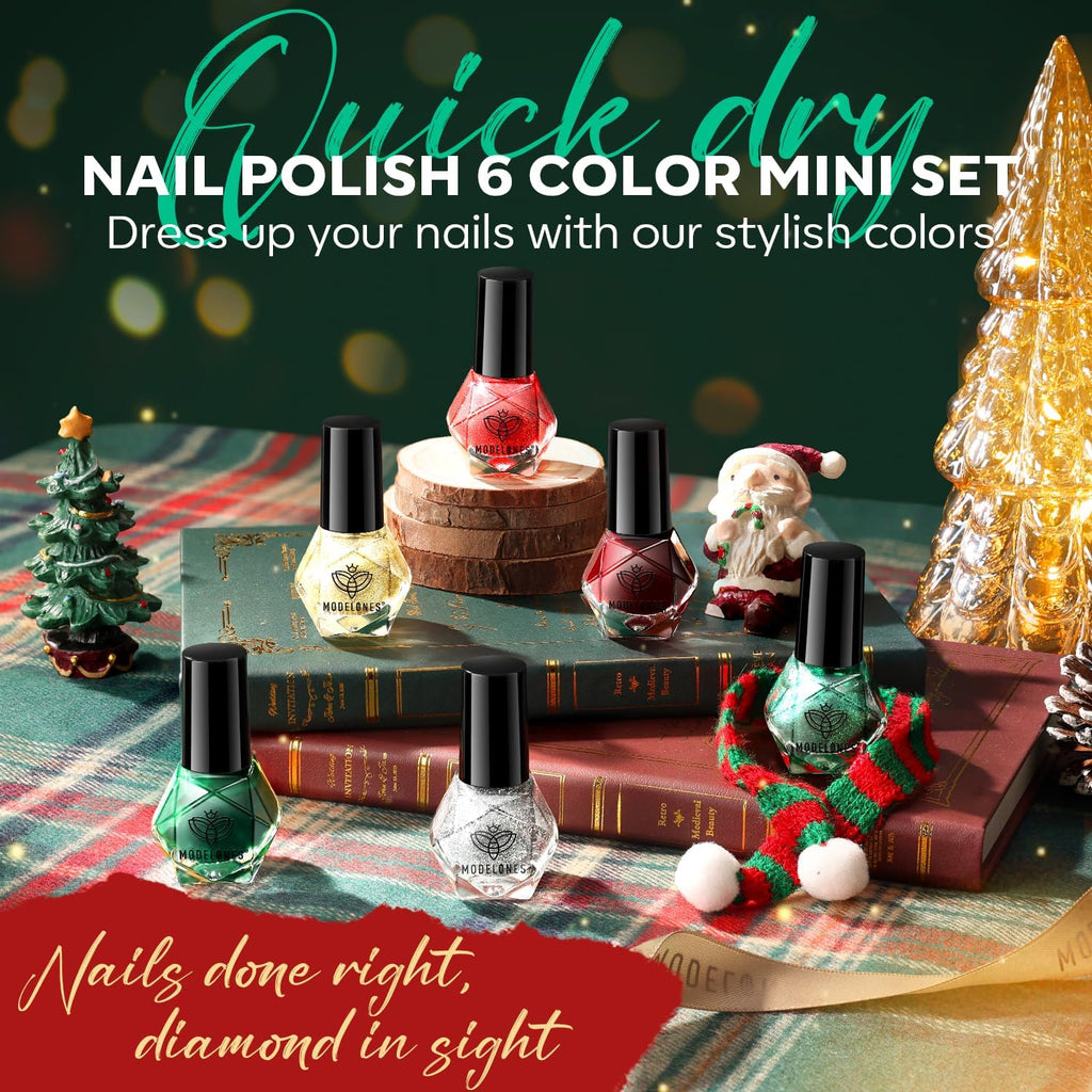 Modelones Christmas Nail Polish Set – 6 Colors Quick-Dry Mini Kit