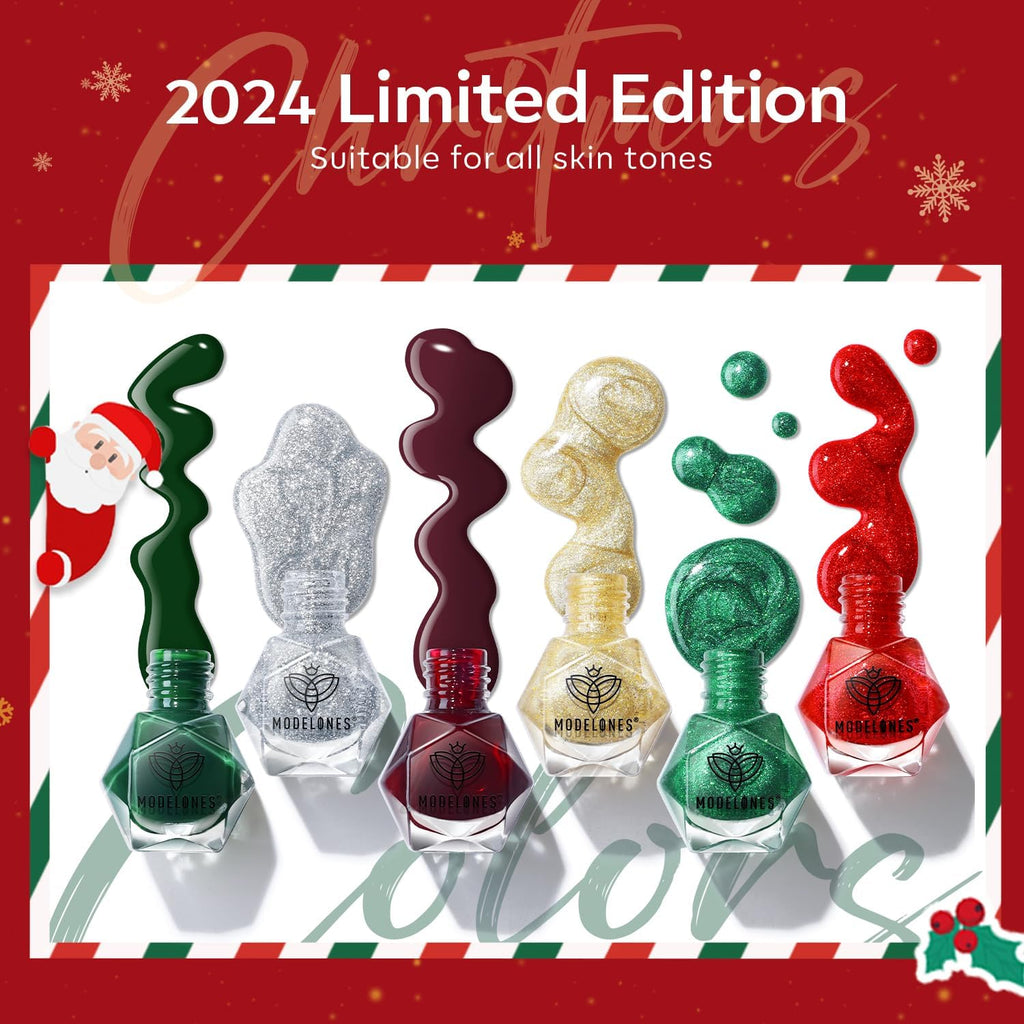 Modelones Christmas Nail Polish Set – 6 Colors Quick-Dry Mini Kit