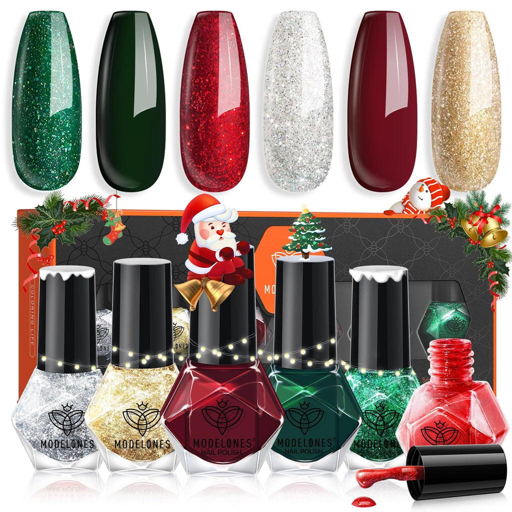 Modelones Christmas Nail Polish Set – 6 Colors Quick-Dry Mini Kit