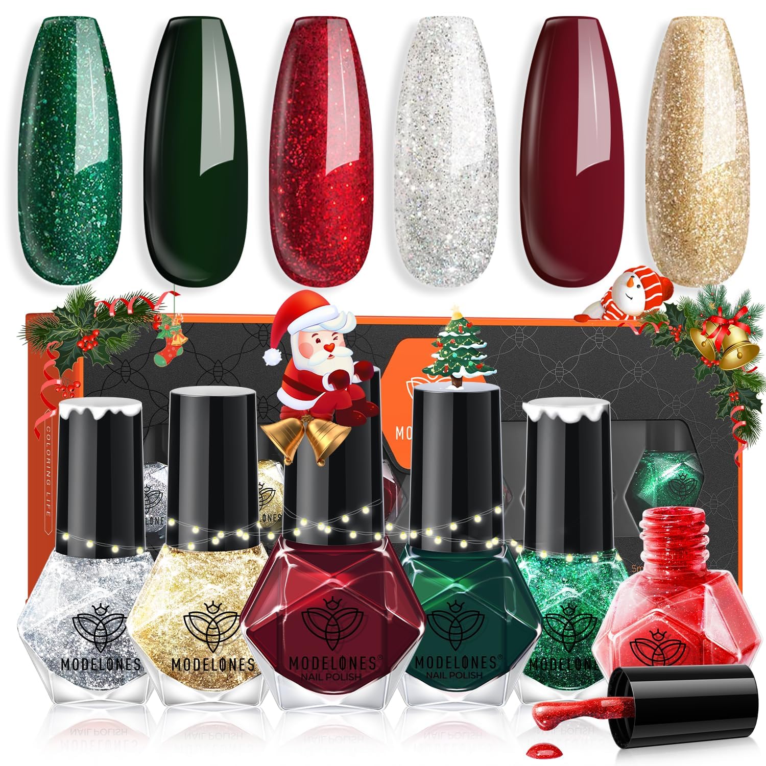 Modelones Christmas Nail Polish Set – 6 Colors Quick-Dry Mini Kit