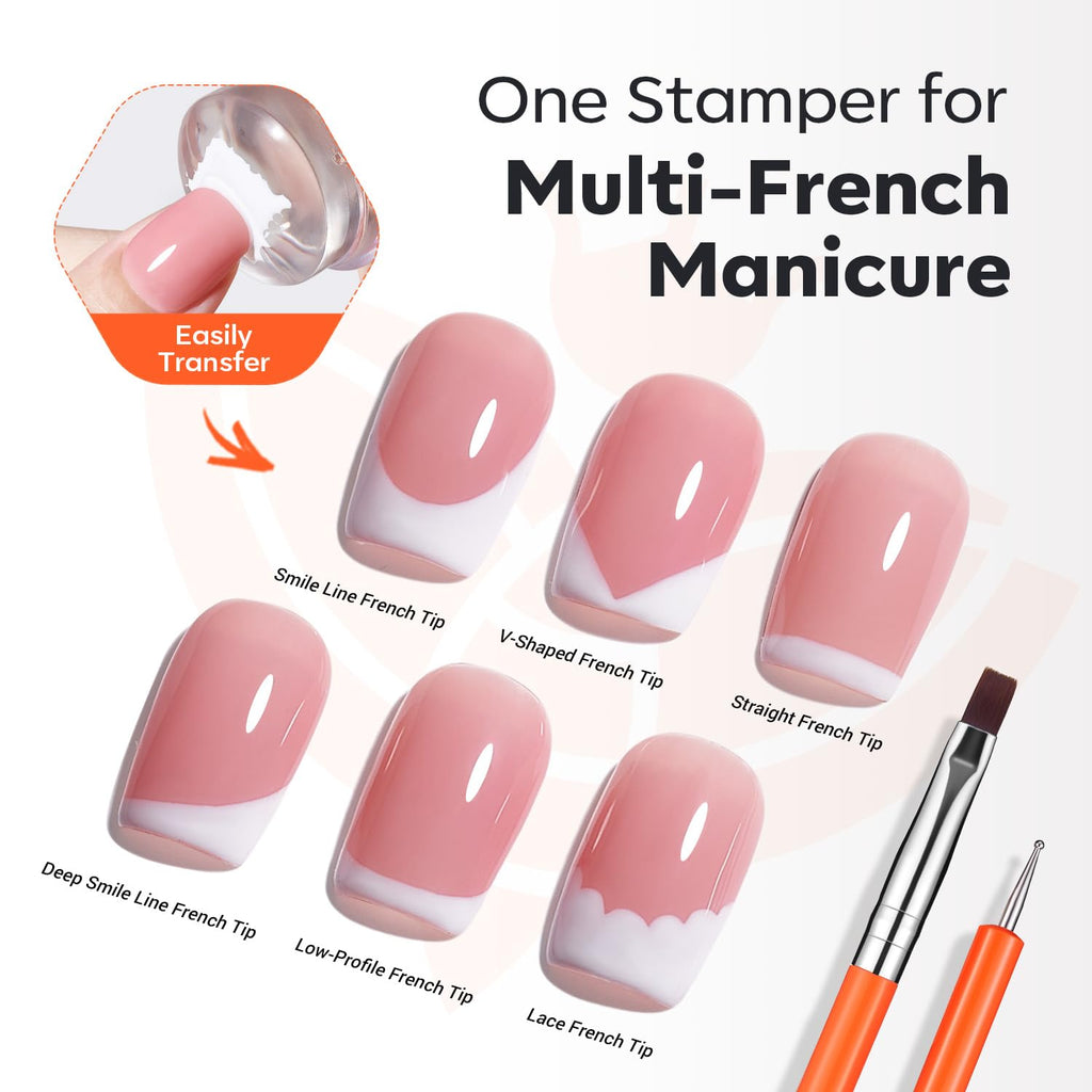 Modelones 16 PCS Gel Nail Stamping Plate Set – French Tip Kit, Chrome Powder, Matte Top Coat