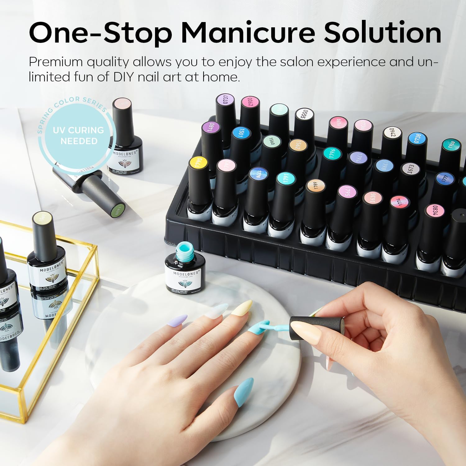 Modelones 32 PCS Spring Gel Nail Polish Set – 28 Pastel Colors + 4 Top/Base Coats (No Wipe, Glitter, Glossy, Matte) | LED Soak-Off Kit