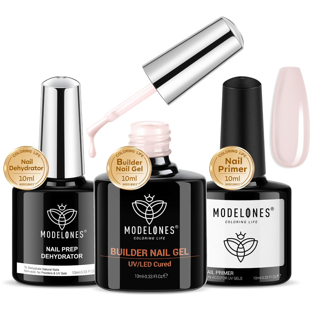 Modelones Nail Dehydrator & Primer with Builder Gel — 3-Piece Thickening Kit (10ml each)