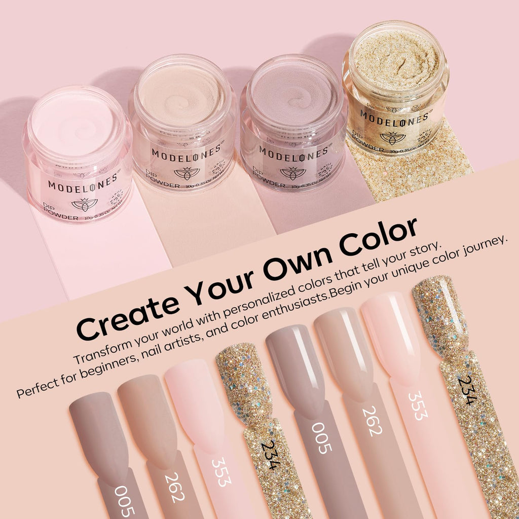 Modelones Nude Dip Powder Nail Kit — 4 Colors, No Lamp Needed, Complete DIY French Nail Starter Set