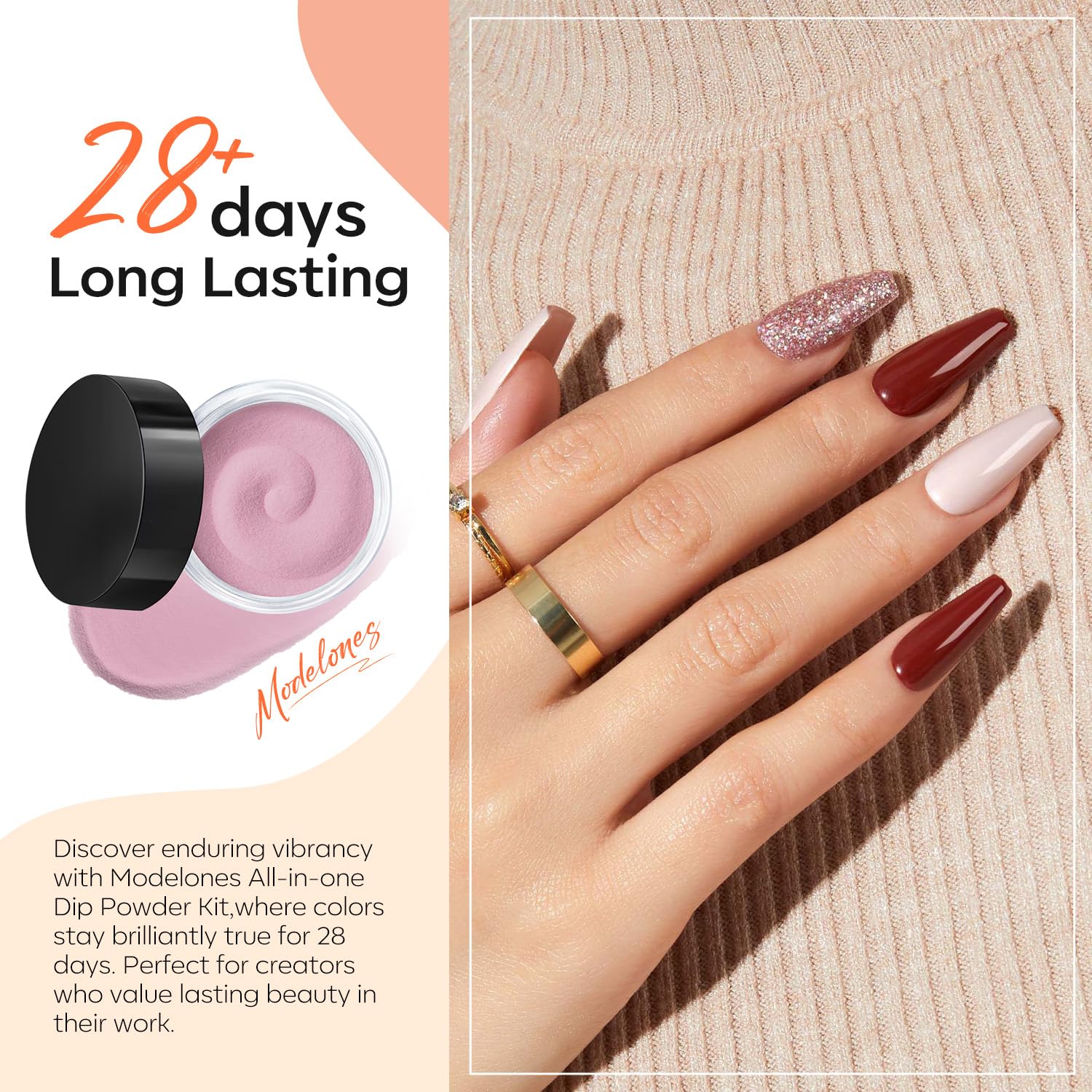 Modelones Dip Powder Nail Kit Starter — 20 Colors, Bond/Base/Activator/Top, No Lamp Needed