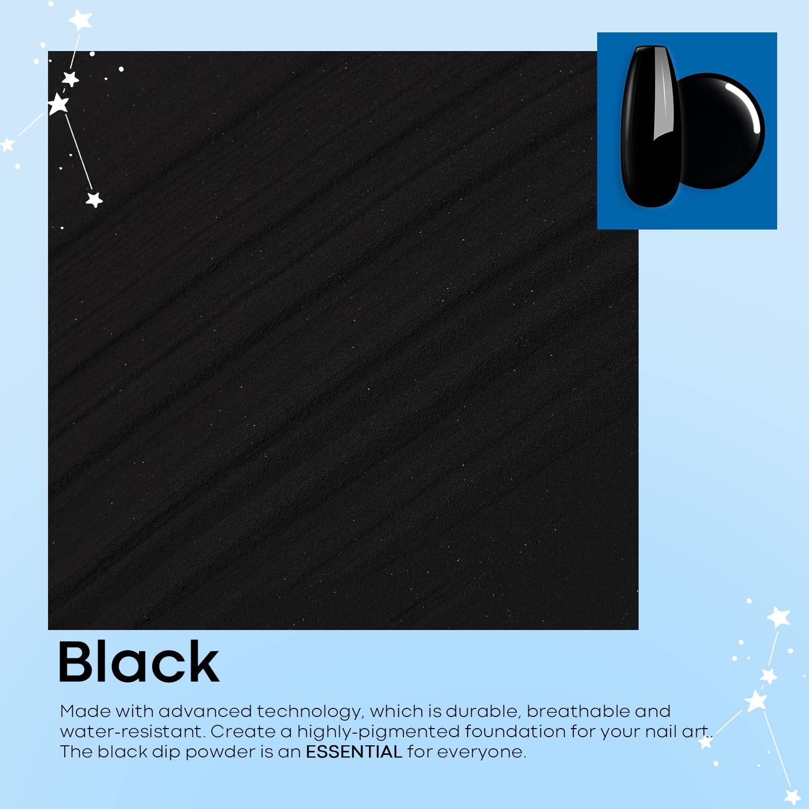 Modelones Dip Powder Black – 1 oz Nail Dipping Powder for Long-Lasting Nails (No Lamp Needed)