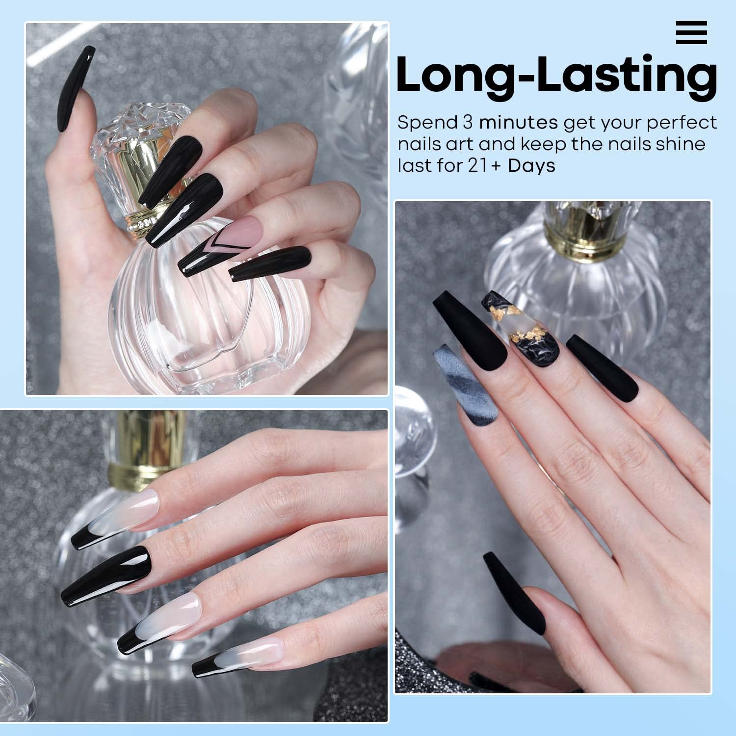 Modelones Dip Powder Black – 1 oz Nail Dipping Powder for Long-Lasting Nails (No Lamp Needed)