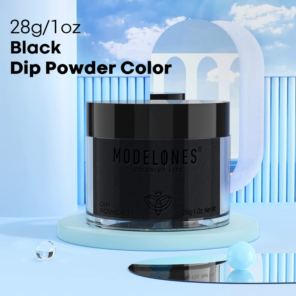 Modelones Dip Powder Black – 1 oz Nail Dipping Powder for Long-Lasting Nails (No Lamp Needed)