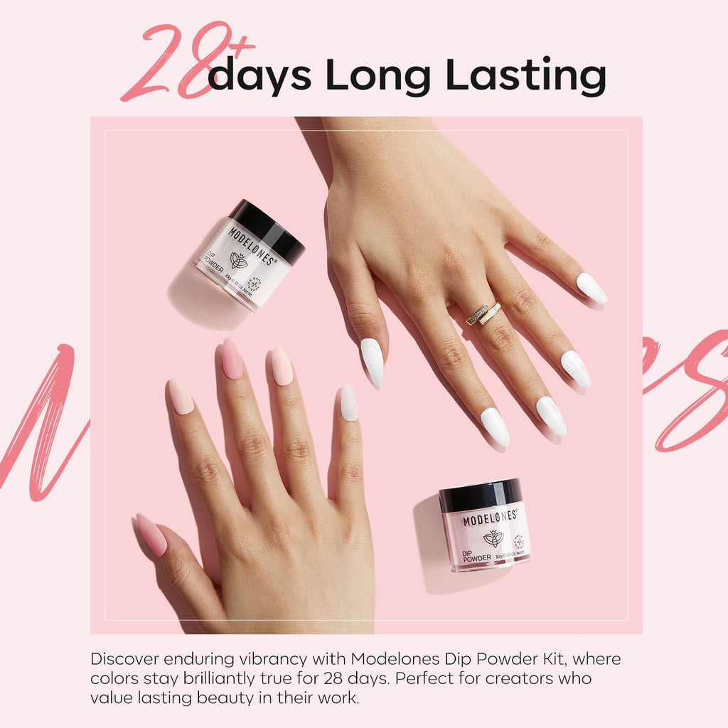 Modelones Dip Powder Nail Kit – 4 Colors + Liquid Set, No Lamp Needed, DIY French Manicure