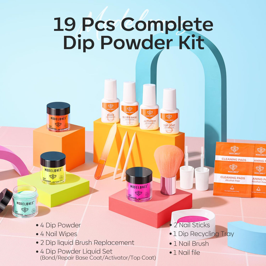 Modelones Dip Powder Nail Kit – 4 Colors, No Lamp Needed, Complete Starter