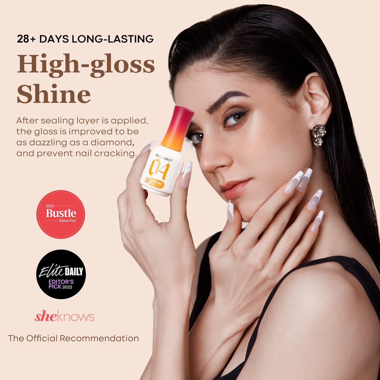 Modelones Dip Powder Liquid Set 4+4 – Base Coat, Top Coat, Activator & Brush Saver